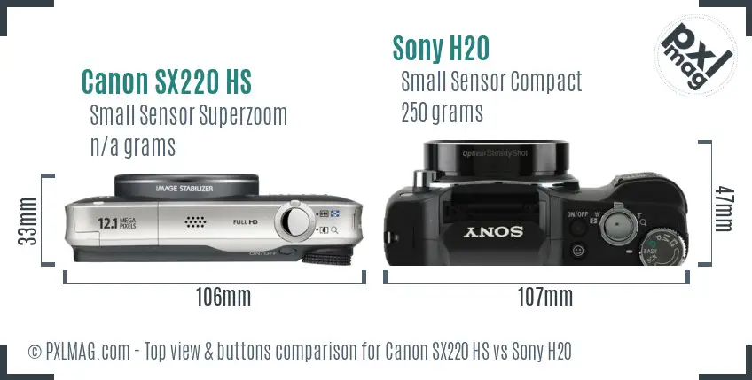 Canon SX220 HS vs Sony H20 top view buttons comparison