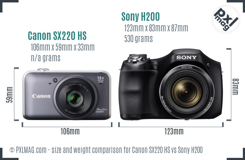 Canon SX220 HS vs Sony H200 size comparison Canon SX220 HS vs Sony H200 size comparison