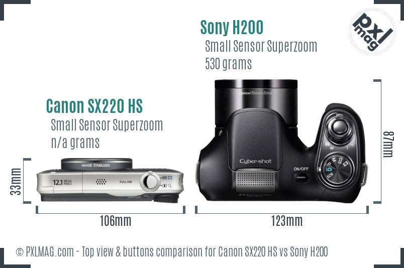Canon SX220 HS vs Sony H200 top view buttons comparison