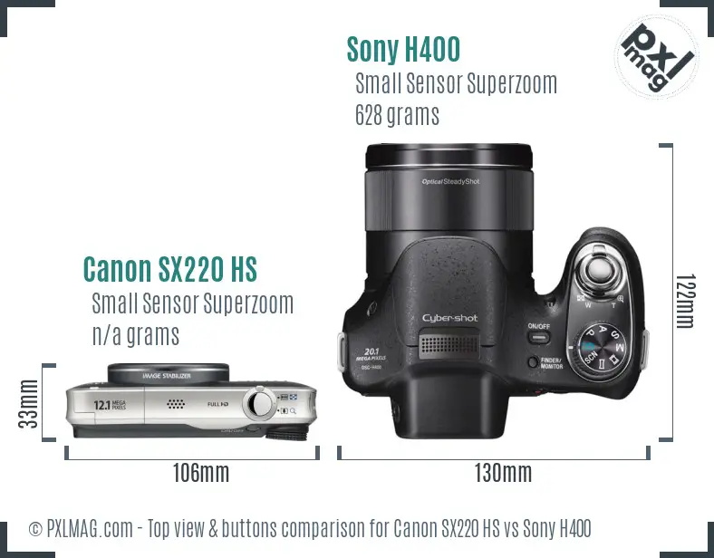Canon SX220 HS vs Sony H400 top view buttons comparison