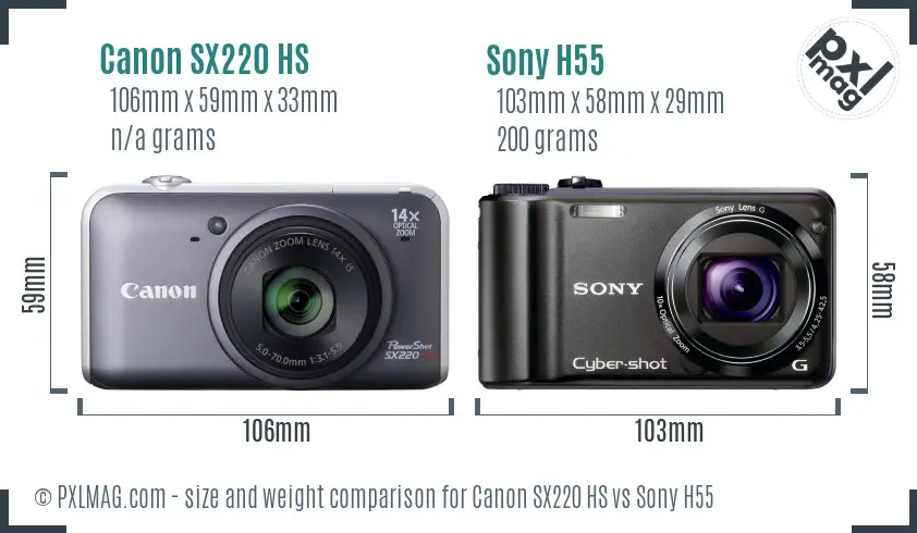 Canon SX220 HS vs Sony H55 size comparison Canon SX220 HS vs Sony H55 size comparison