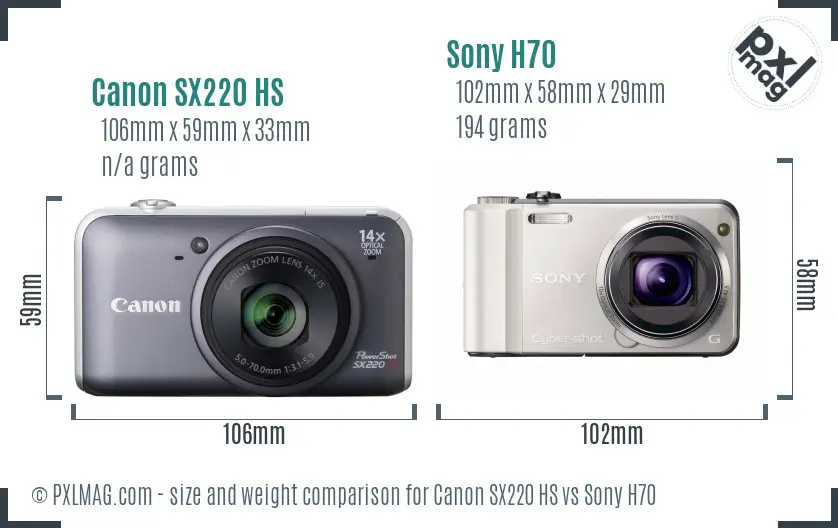 Canon SX220 HS vs Sony H70 size comparison