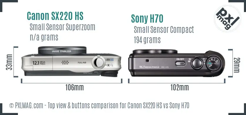 Canon SX220 HS vs Sony H70 top view buttons comparison