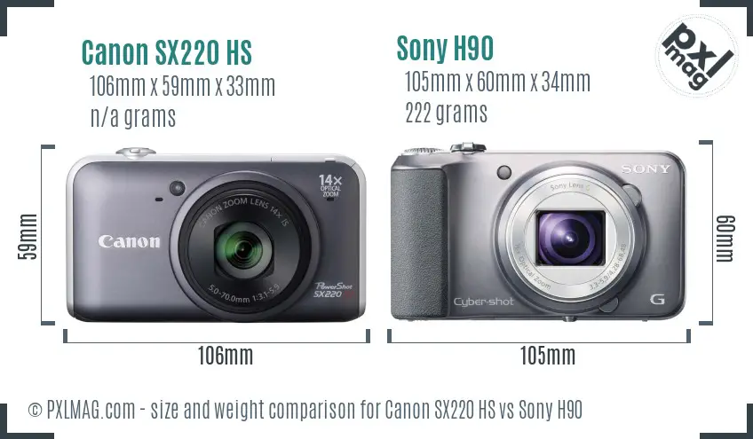 Canon SX220 HS vs Sony H90 size comparison