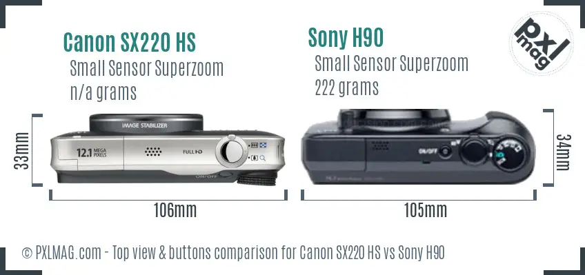 Canon SX220 HS vs Sony H90 top view buttons comparison