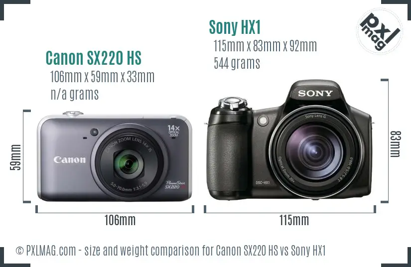 Canon SX220 HS vs Sony HX1 size comparison