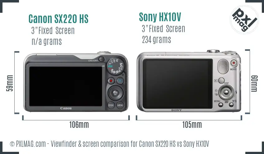 Canon SX220 HS vs Sony HX10V Screen and Viewfinder comparison