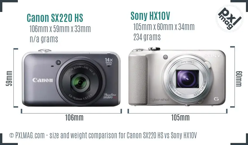 Canon SX220 HS vs Sony HX10V size comparison