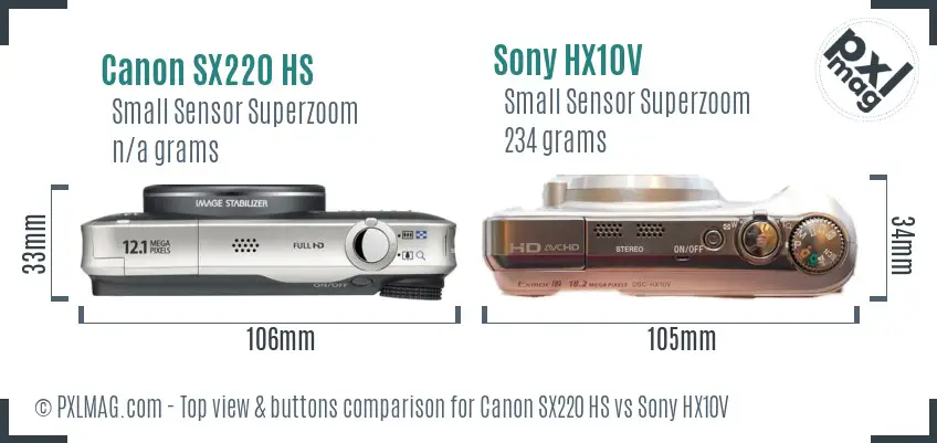 Canon SX220 HS vs Sony HX10V top view buttons comparison