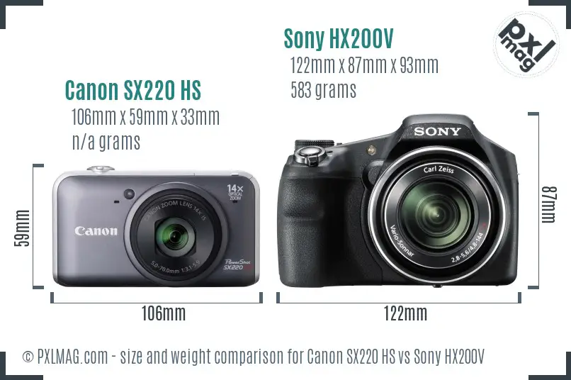 Canon SX220 HS vs Sony HX200V size comparison