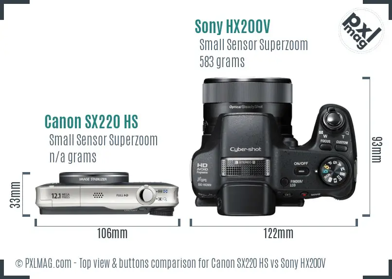 Canon SX220 HS vs Sony HX200V top view buttons comparison