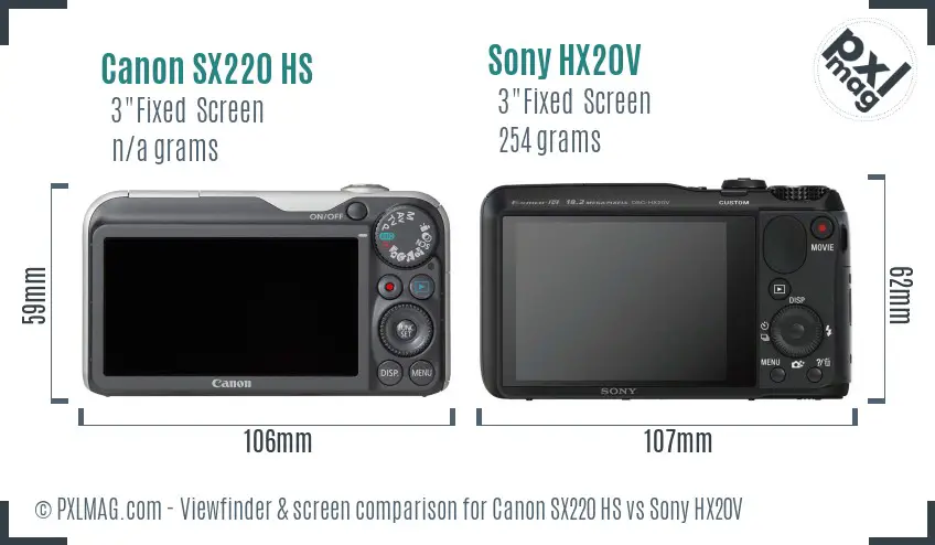 Canon SX220 HS vs Sony HX20V Screen and Viewfinder comparison