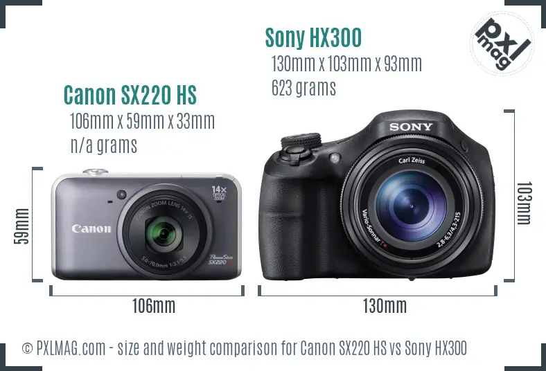 Canon SX220 HS vs Sony HX300 size comparison Canon SX220 HS vs Sony HX300 size comparison