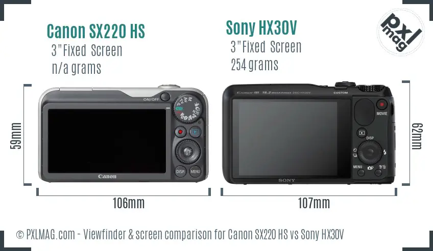 Canon SX220 HS vs Sony HX30V Screen and Viewfinder comparison