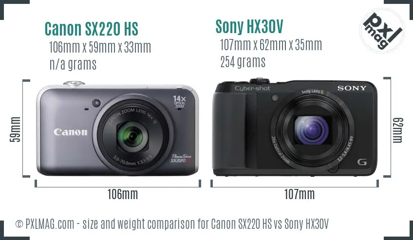 Canon SX220 HS vs Sony HX30V size comparison