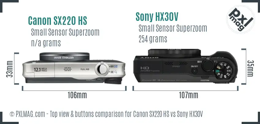 Canon SX220 HS vs Sony HX30V top view buttons comparison
