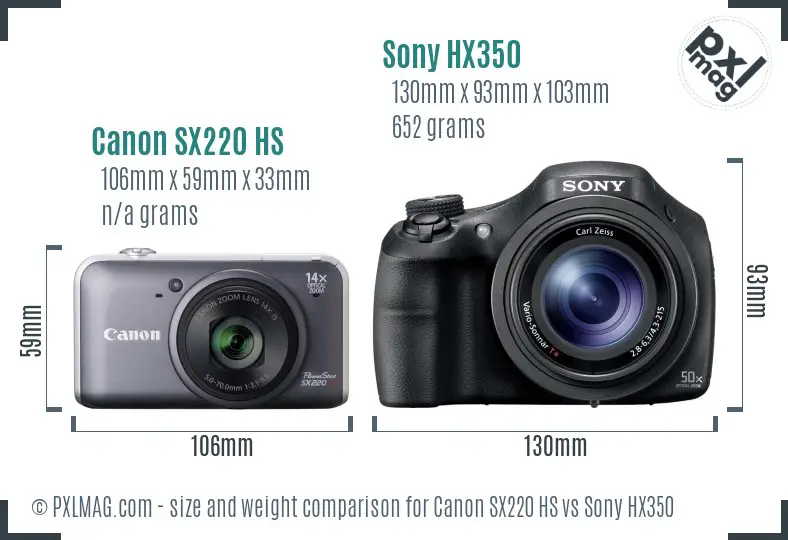Canon SX220 HS vs Sony HX350 size comparison