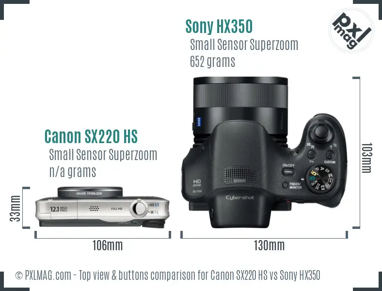 Canon SX220 HS vs Sony HX350 top view buttons comparison