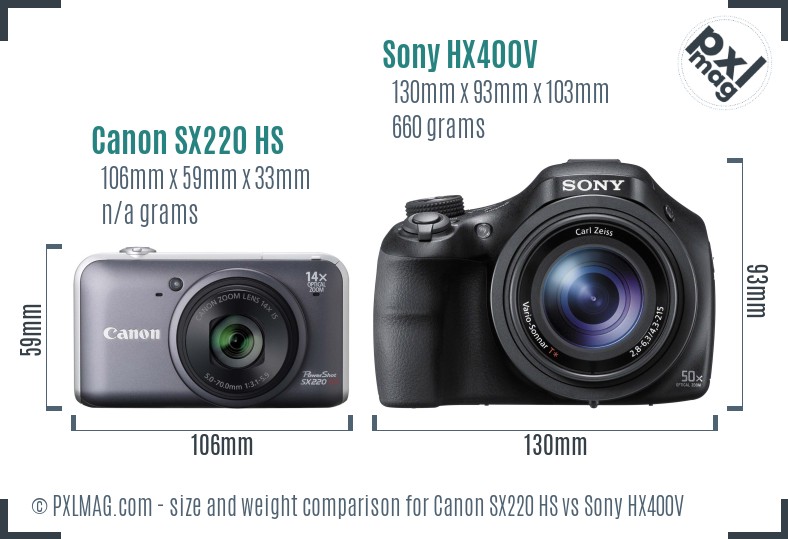 Canon SX220 HS vs Sony HX400V size comparison