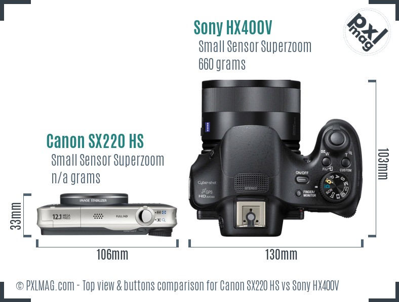 Canon SX220 HS vs Sony HX400V top view buttons comparison