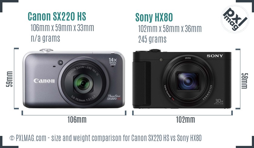 Canon SX220 HS vs Sony HX80 size comparison