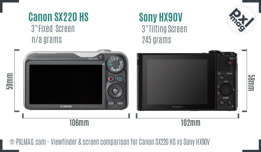 Canon SX220 HS vs Sony HX90V Screen and Viewfinder comparison
