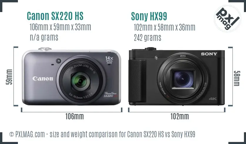 Canon SX220 HS vs Sony HX99 size comparison