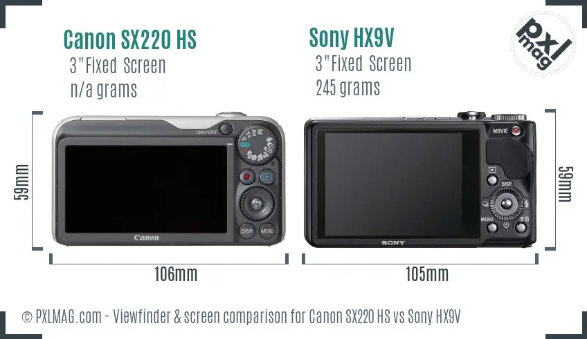 Canon SX220 HS vs Sony HX9V Screen and Viewfinder comparison