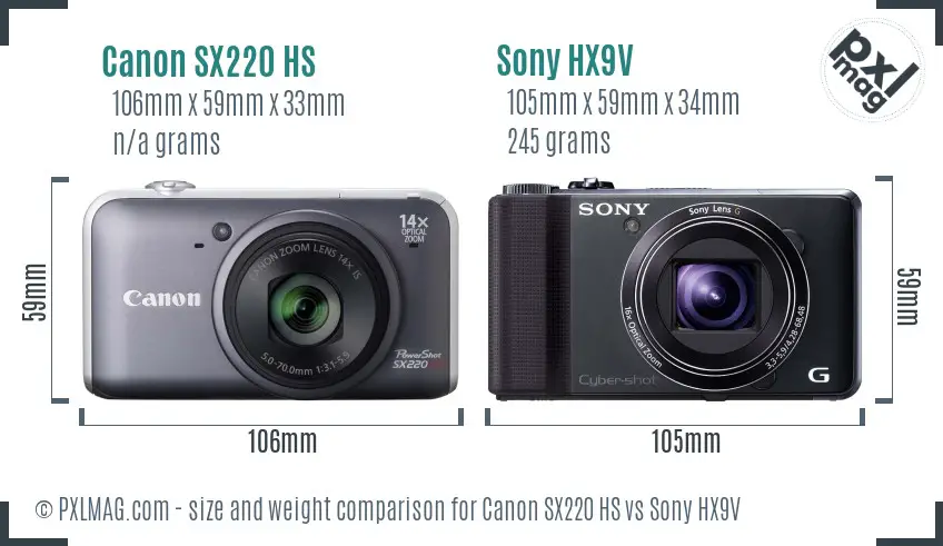 Canon SX220 HS vs Sony HX9V size comparison Canon SX220 HS vs Sony HX9V size comparison