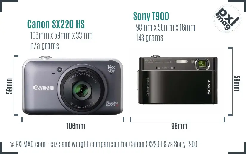 Canon SX220 HS vs Sony T900 size comparison Canon SX220 HS vs Sony T900 size comparison