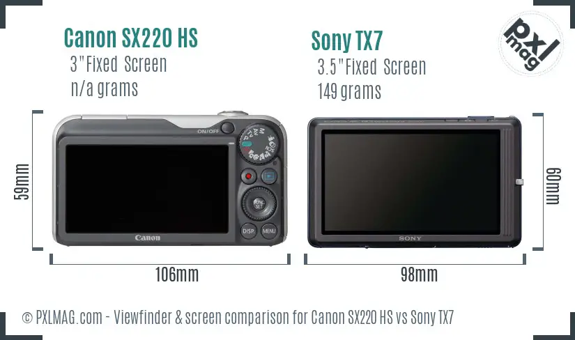 Canon SX220 HS vs Sony TX7 Screen and Viewfinder comparison