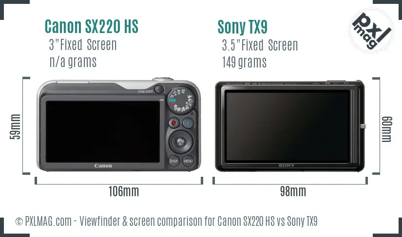 Canon SX220 HS vs Sony TX9 Screen and Viewfinder comparison Canon SX220 HS vs Sony TX9 Screen and Viewfinder comparison