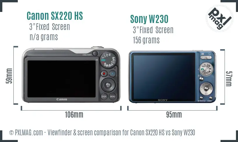 Canon SX220 HS vs Sony W230 Screen and Viewfinder comparison