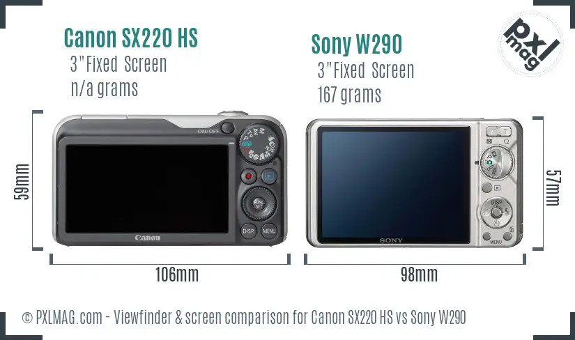 Canon SX220 HS vs Sony W290 Screen and Viewfinder comparison