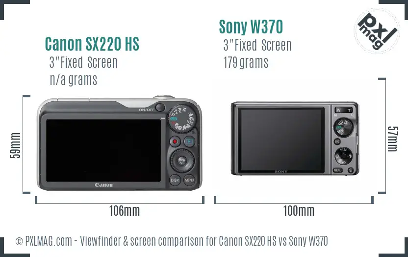 Canon SX220 HS vs Sony W370 Screen and Viewfinder comparison