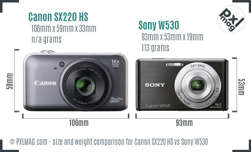 Canon SX220 HS vs Sony W530 size comparison Canon SX220 HS vs Sony W530 size comparison