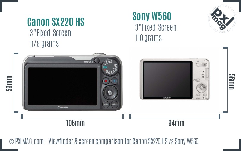 Canon SX220 HS vs Sony W560 Screen and Viewfinder comparison
