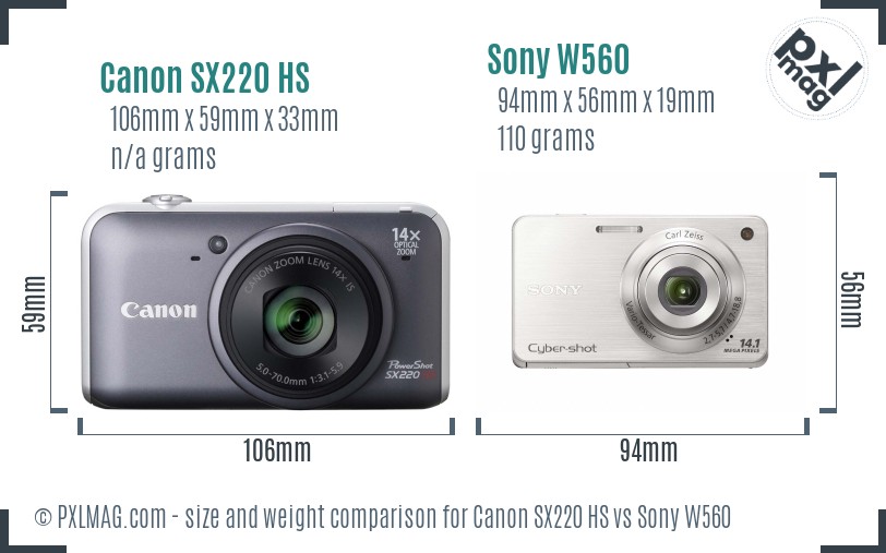 Canon SX220 HS vs Sony W560 size comparison