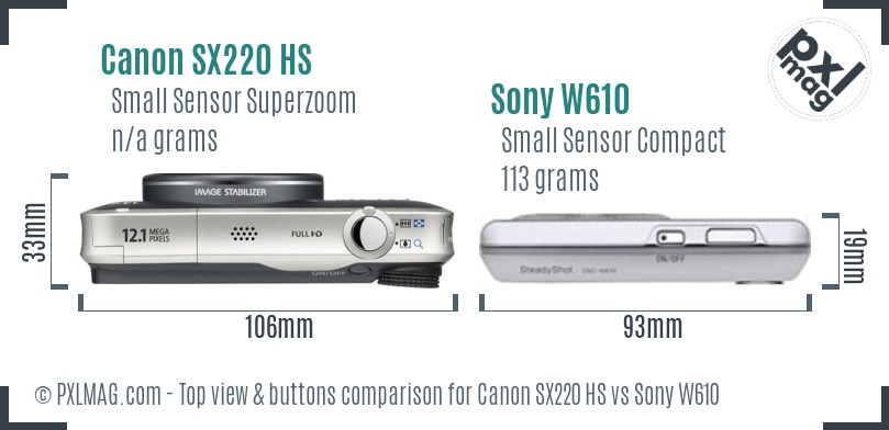Canon SX220 HS vs Sony W610 top view buttons comparison
