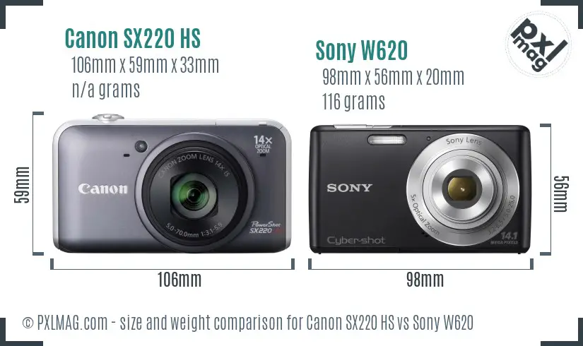 Canon SX220 HS vs Sony W620 size comparison Canon SX220 HS vs Sony W620 size comparison