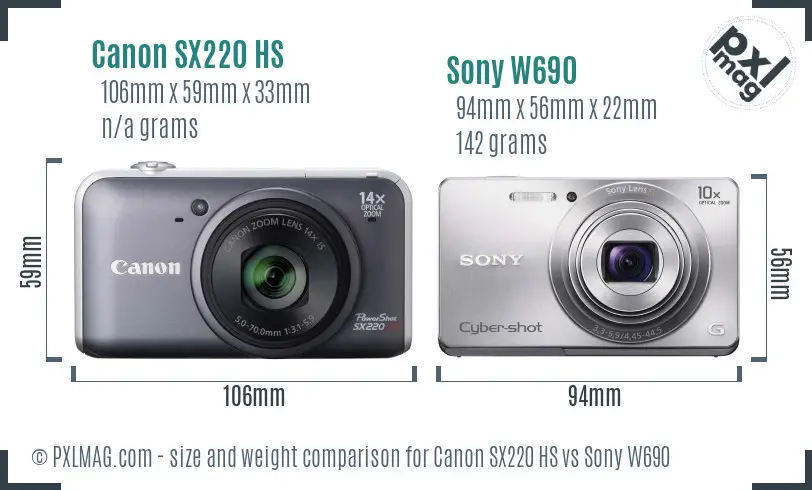 Canon SX220 HS vs Sony W690 size comparison Canon SX220 HS vs Sony W690 size comparison