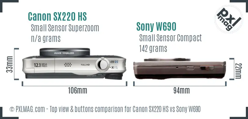 Canon SX220 HS vs Sony W690 top view buttons comparison