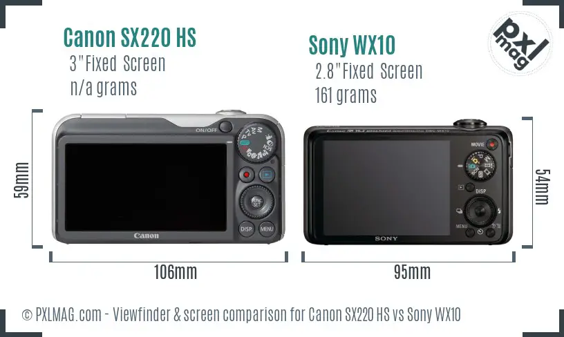 Canon SX220 HS vs Sony WX10 Screen and Viewfinder comparison