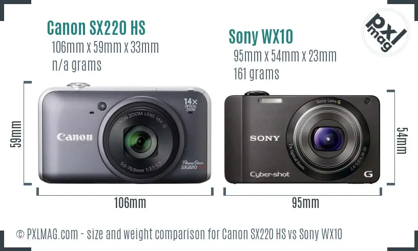 Canon SX220 HS vs Sony WX10 size comparison