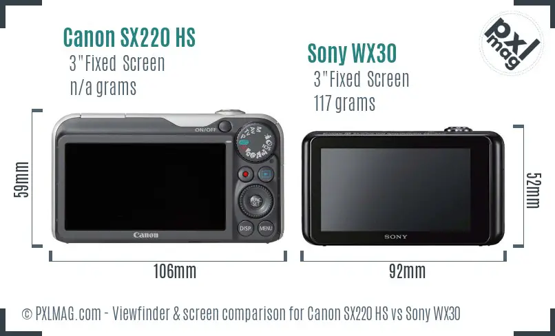 Canon SX220 HS vs Sony WX30 Screen and Viewfinder comparison