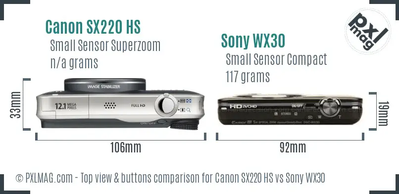 Canon SX220 HS vs Sony WX30 top view buttons comparison