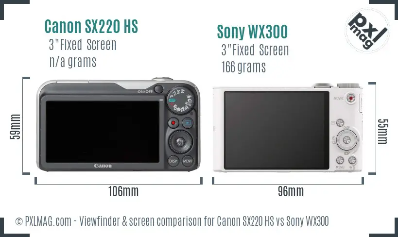 Canon SX220 HS vs Sony WX300 Screen and Viewfinder comparison