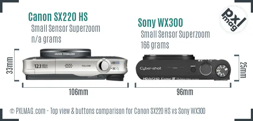 Canon SX220 HS vs Sony WX300 top view buttons comparison