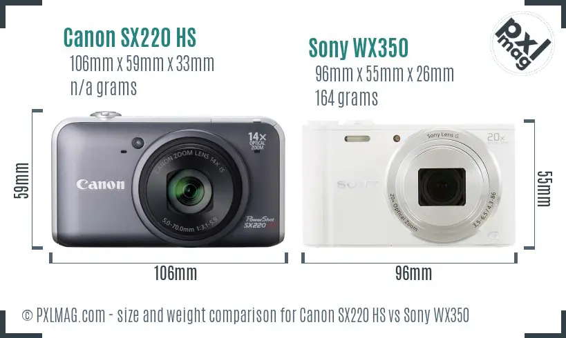 Canon SX220 HS vs Sony WX350 size comparison Canon SX220 HS vs Sony WX350 size comparison