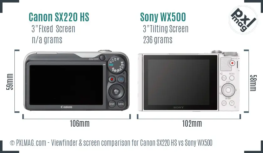 Canon SX220 HS vs Sony WX500 Screen and Viewfinder comparison